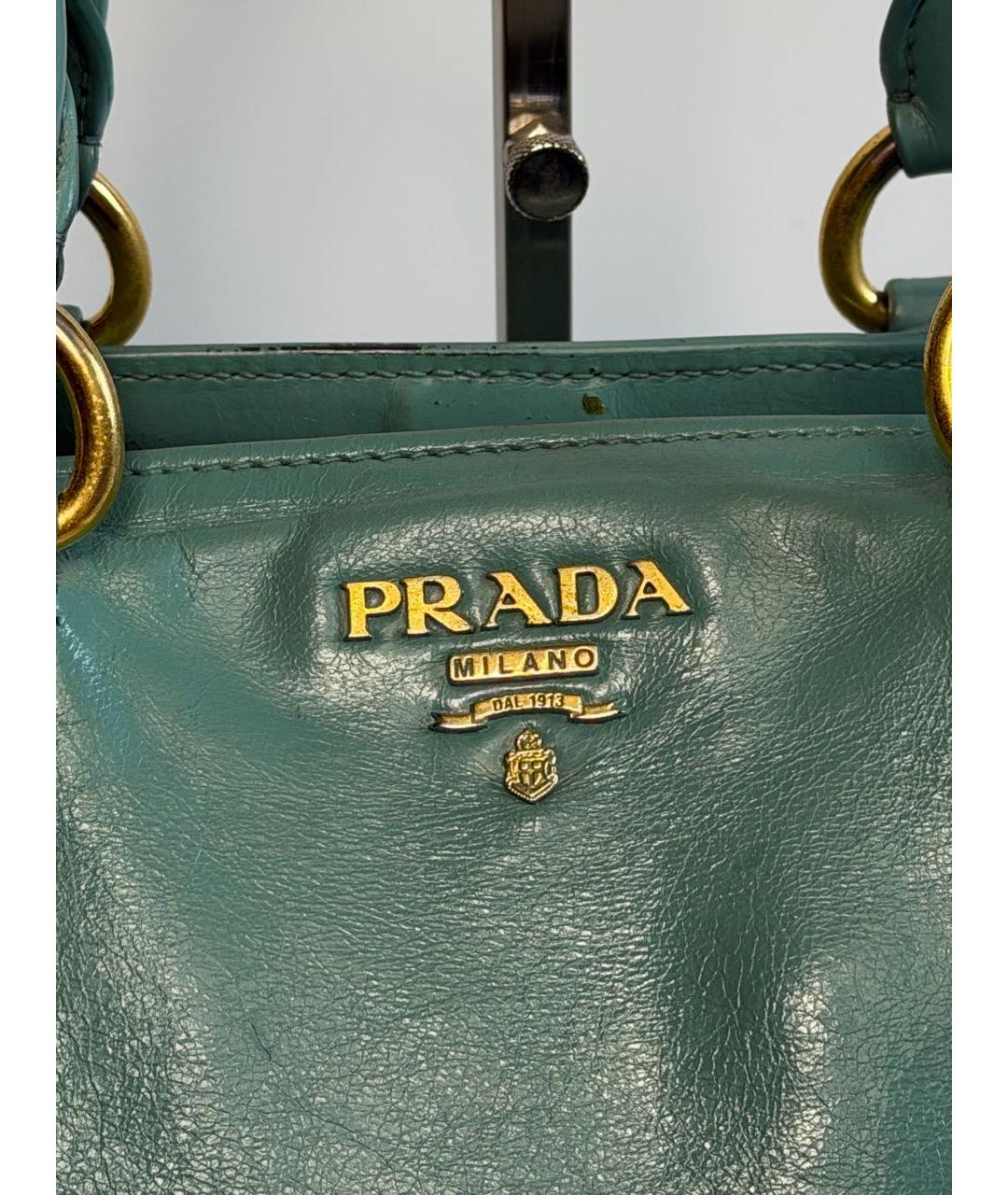 PRADA Бирюзовая кожаная сумка тоут, фото 7