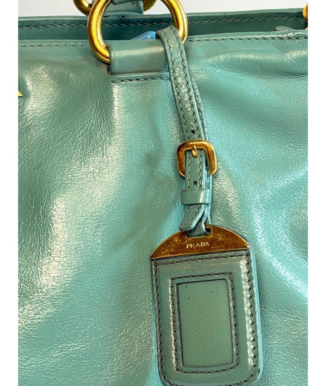 PRADA Бирюзовая кожаная сумка тоут, фото 8