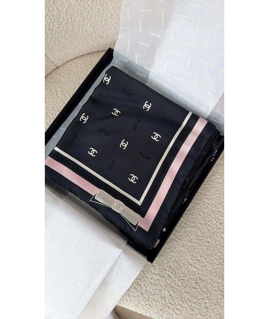 CHANEL Черный шелковый платок, фото 3