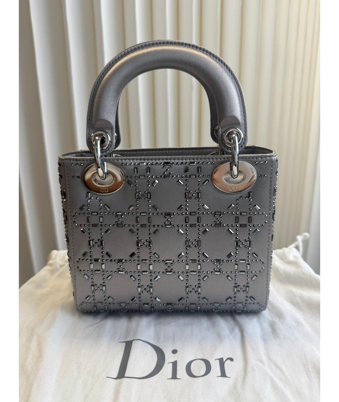 CHRISTIAN DIOR Серебряная кожаная сумка с короткими ручками, фото 7