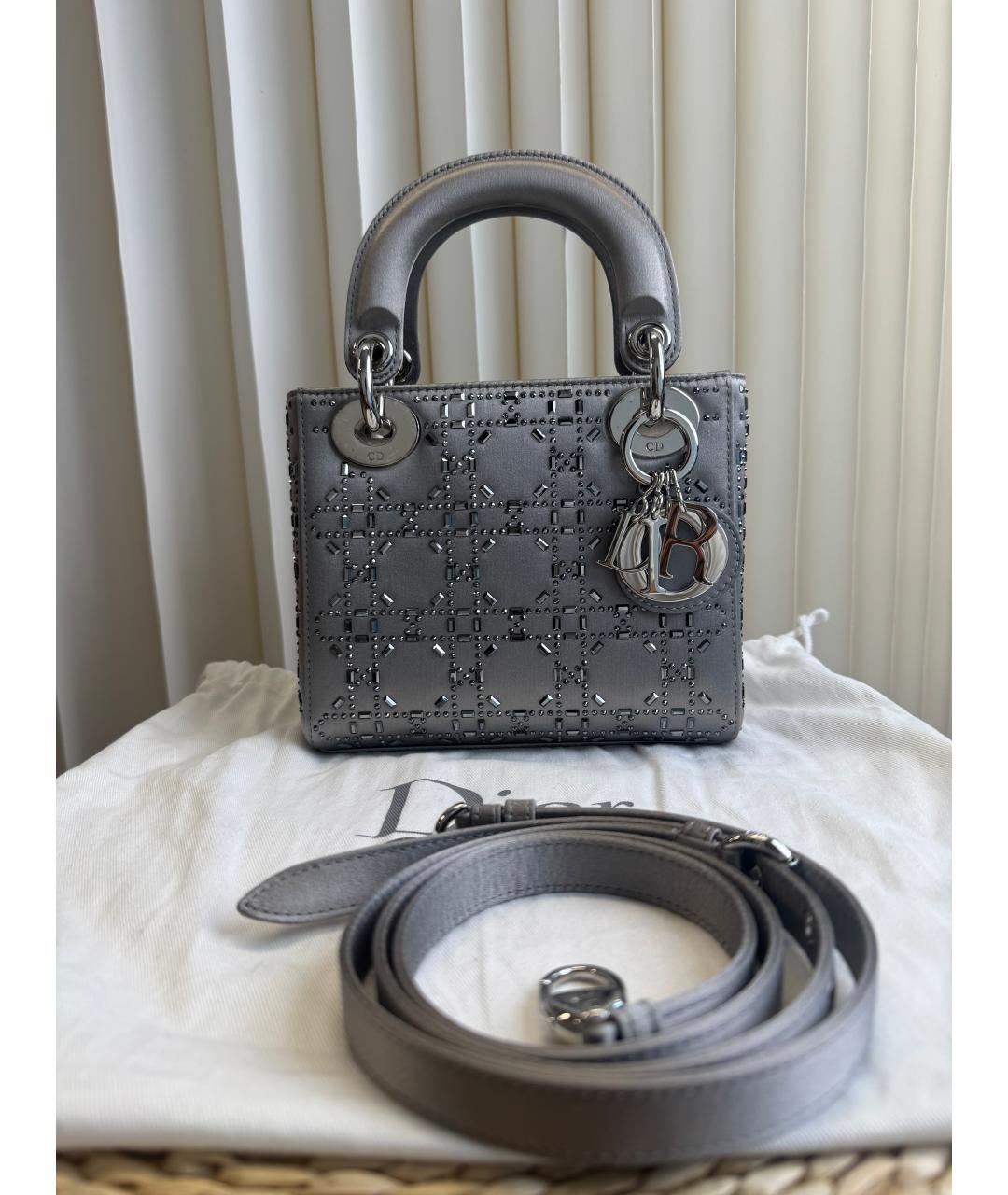 CHRISTIAN DIOR Серебряная кожаная сумка с короткими ручками, фото 2