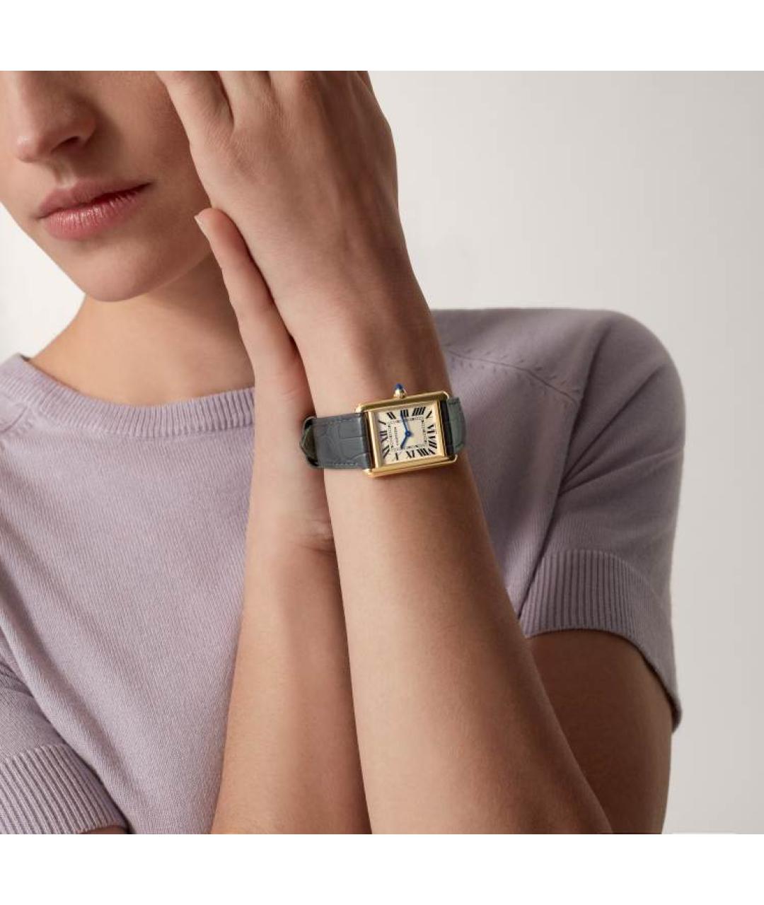 CARTIER Черные часы из желтого золота, фото 3