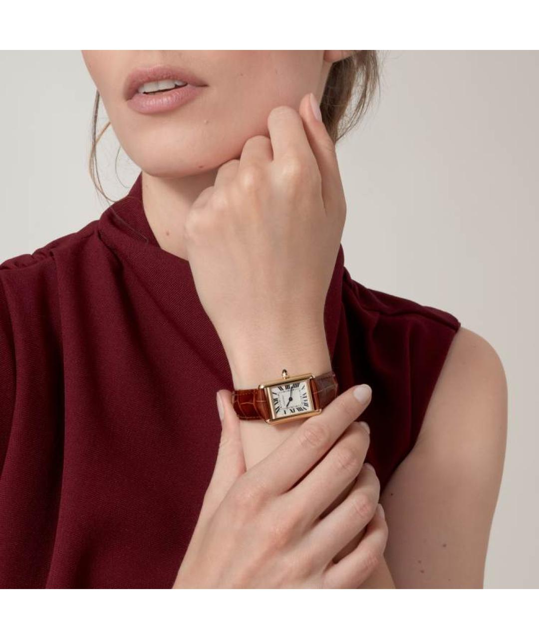 CARTIER Коричневые часы из желтого золота, фото 2