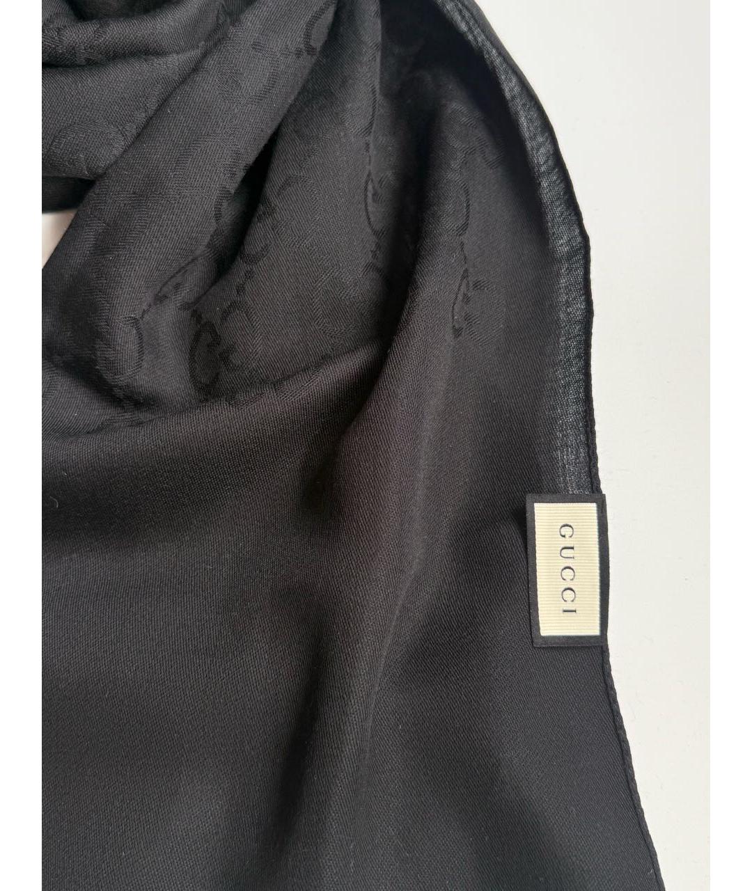 GUCCI Черный шерстяной шарф, фото 2
