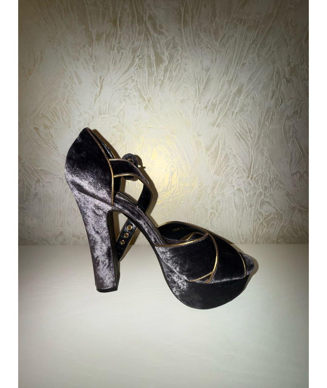 DOLCE&GABBANA Фиолетовые бархатные босоножки, фото 5