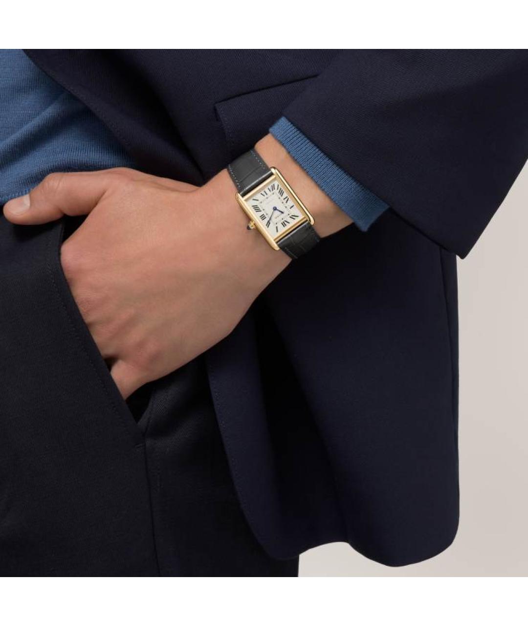 CARTIER Черные часы из желтого золота, фото 3
