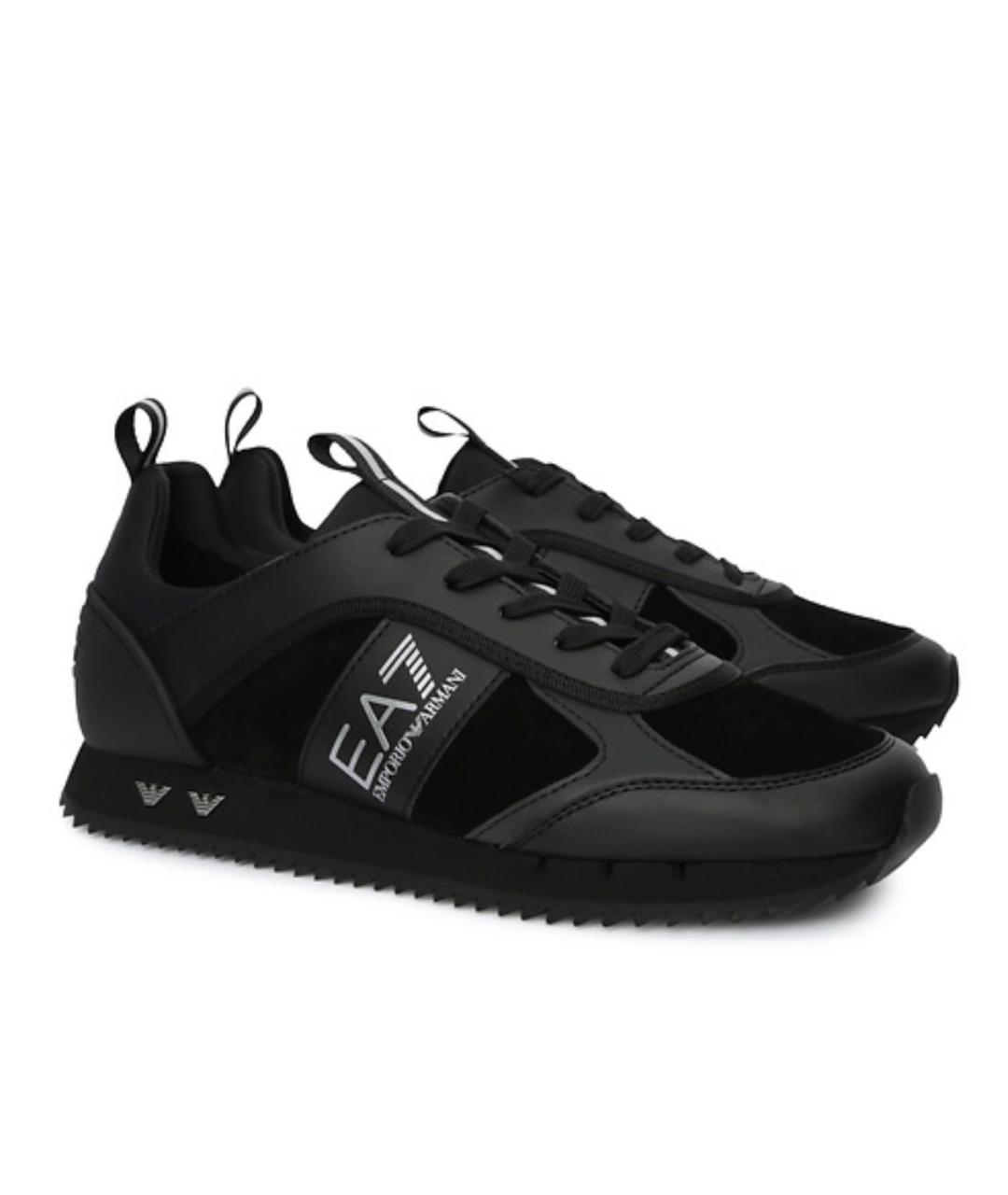 EMPORIO ARMANI Черные кожаные низкие кроссовки / кеды, фото 2