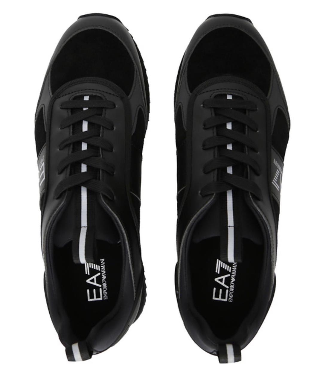 EMPORIO ARMANI Черные кожаные низкие кроссовки / кеды, фото 3