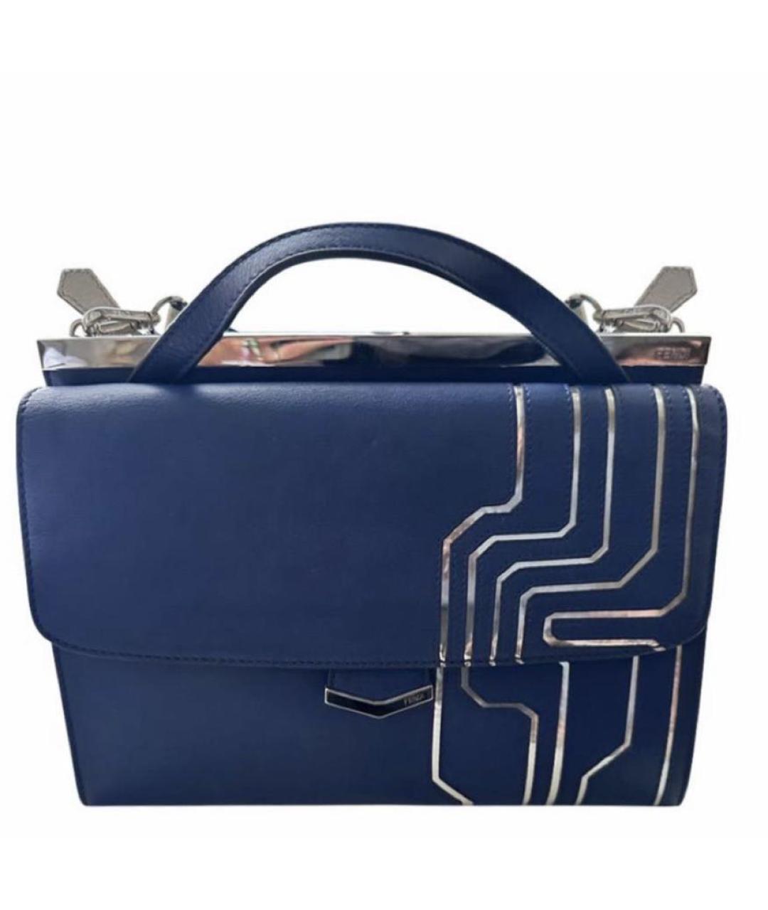 FENDI Темно-синяя кожаная сумка с короткими ручками, фото 9