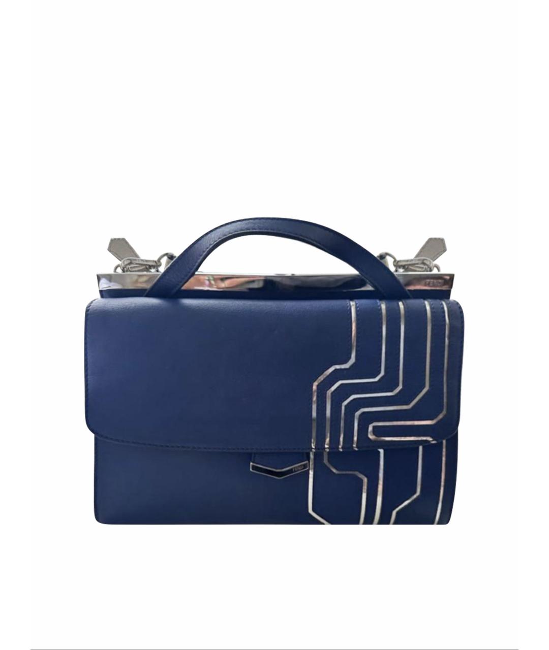 FENDI Темно-синяя кожаная сумка с короткими ручками, фото 1
