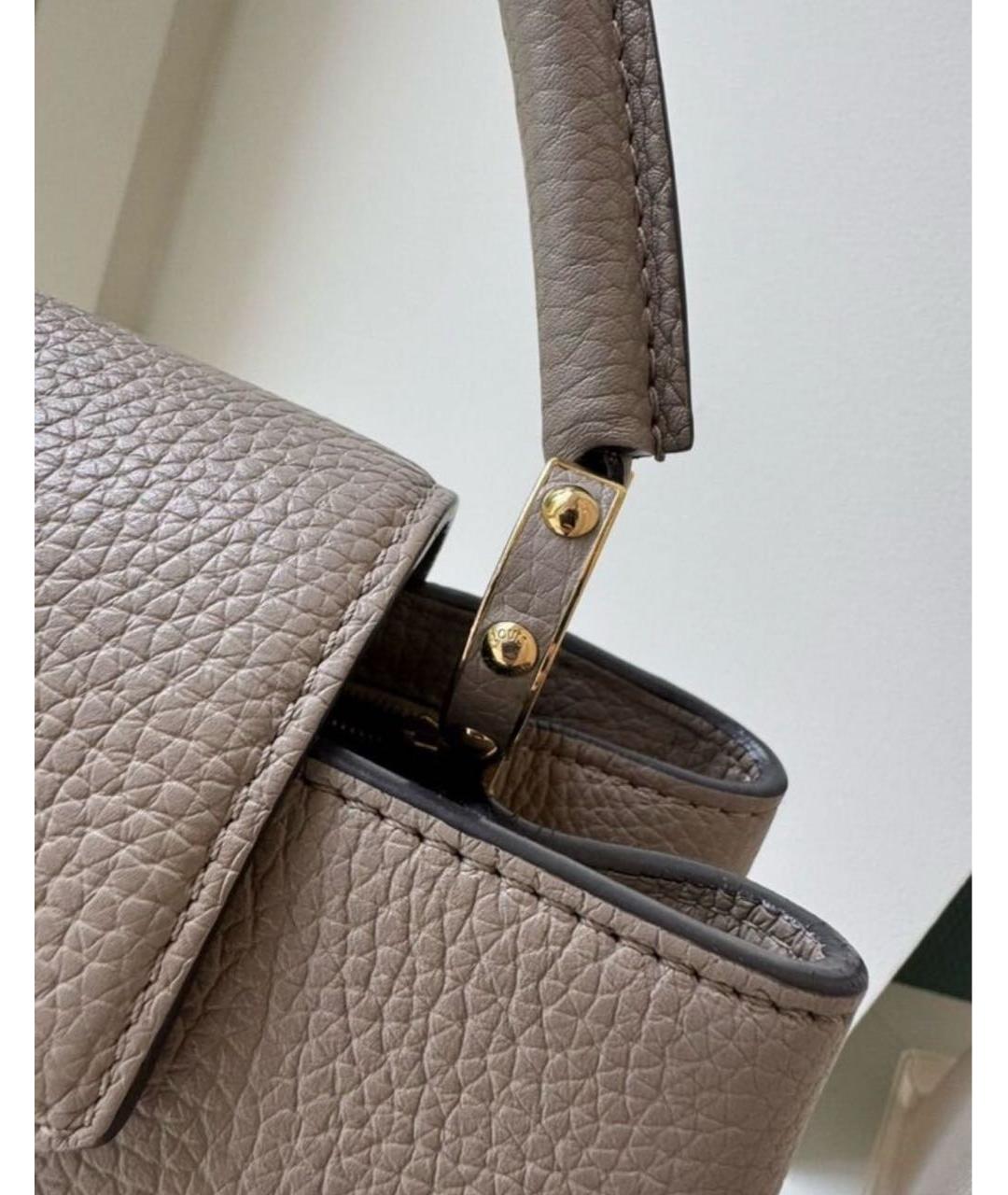 LOUIS VUITTON Бежевая кожаная сумка с короткими ручками, фото 5