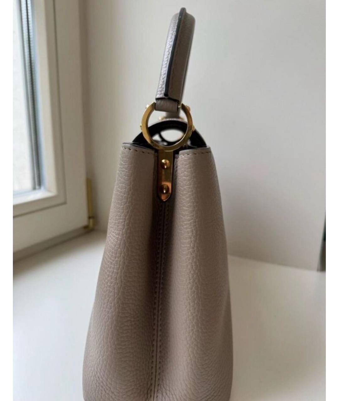 LOUIS VUITTON Бежевая кожаная сумка с короткими ручками, фото 3