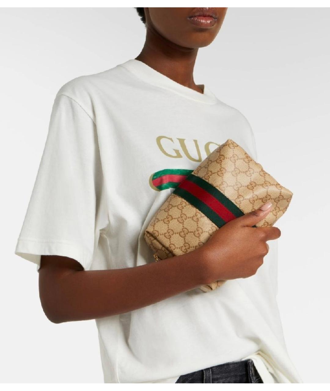 GUCCI Бежевая косметичка из канвы, фото 3