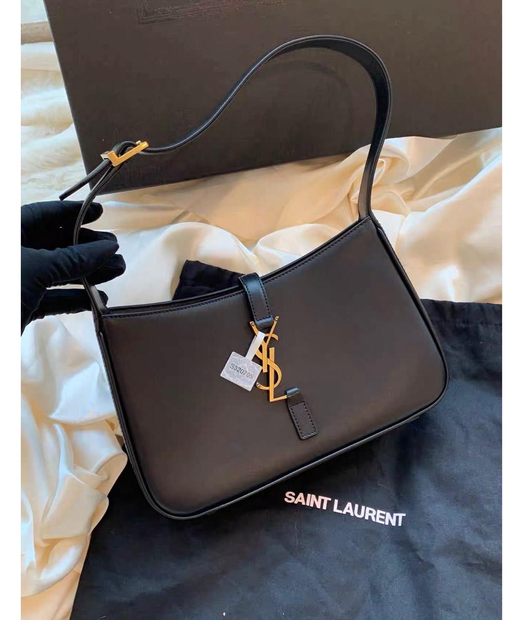 SAINT LAURENT Черная кожаная сумка с короткими ручками, фото 2