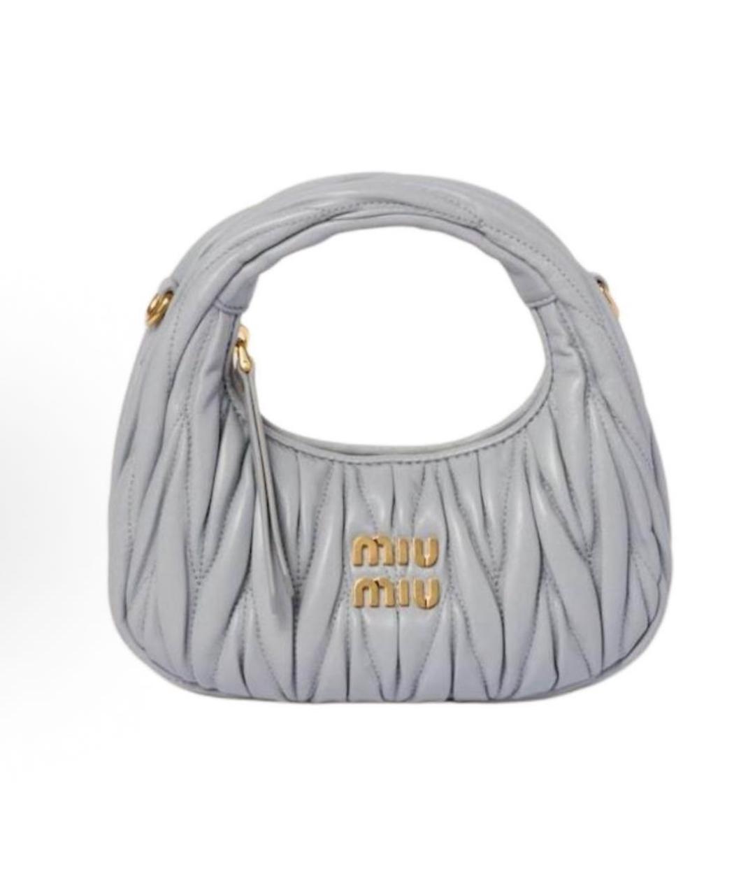 MIU MIU Серая кожаная сумка с короткими ручками, фото 3