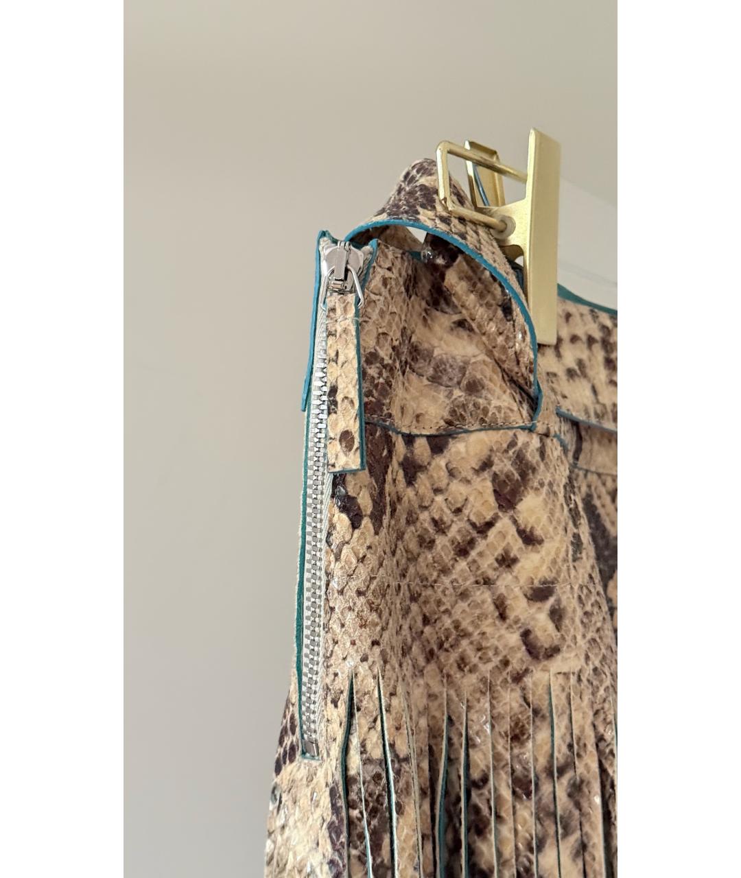 ROBERTO CAVALLI Бежевая кожаная юбка миди, фото 9