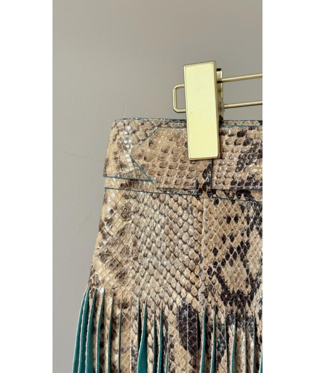 ROBERTO CAVALLI Бежевая кожаная юбка миди, фото 6