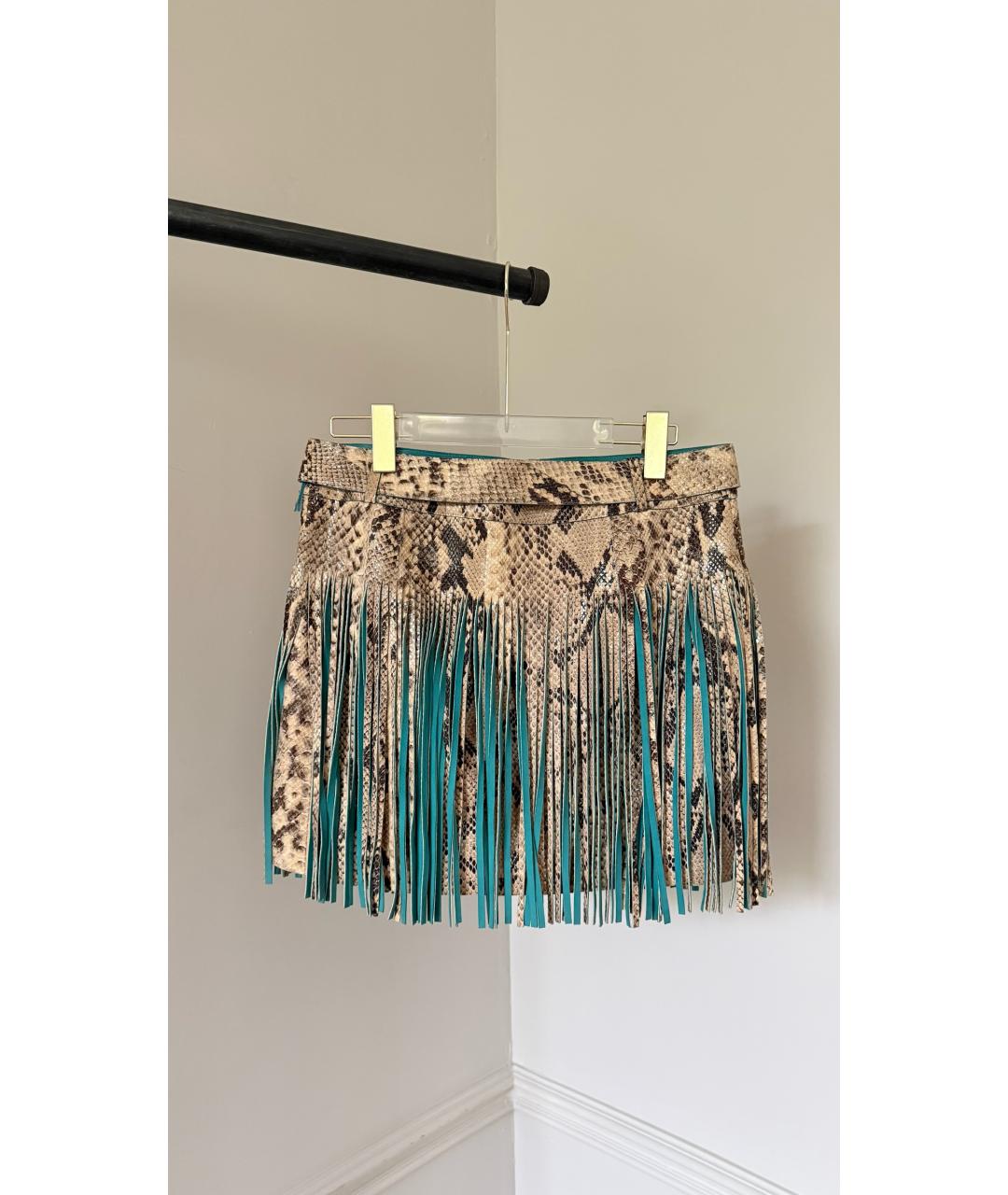 ROBERTO CAVALLI Бежевая кожаная юбка миди, фото 2