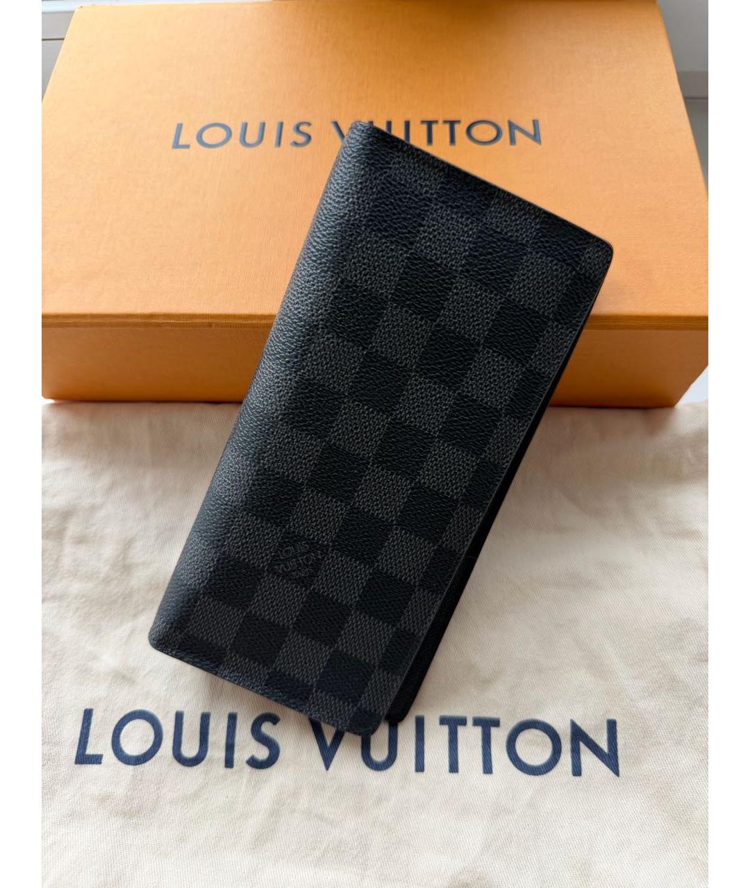 LOUIS VUITTON Черный кожаный кошелек, фото 6
