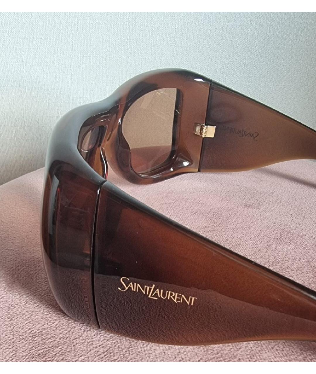 SAINT LAURENT Коричневые пластиковые солнцезащитные очки, фото 3