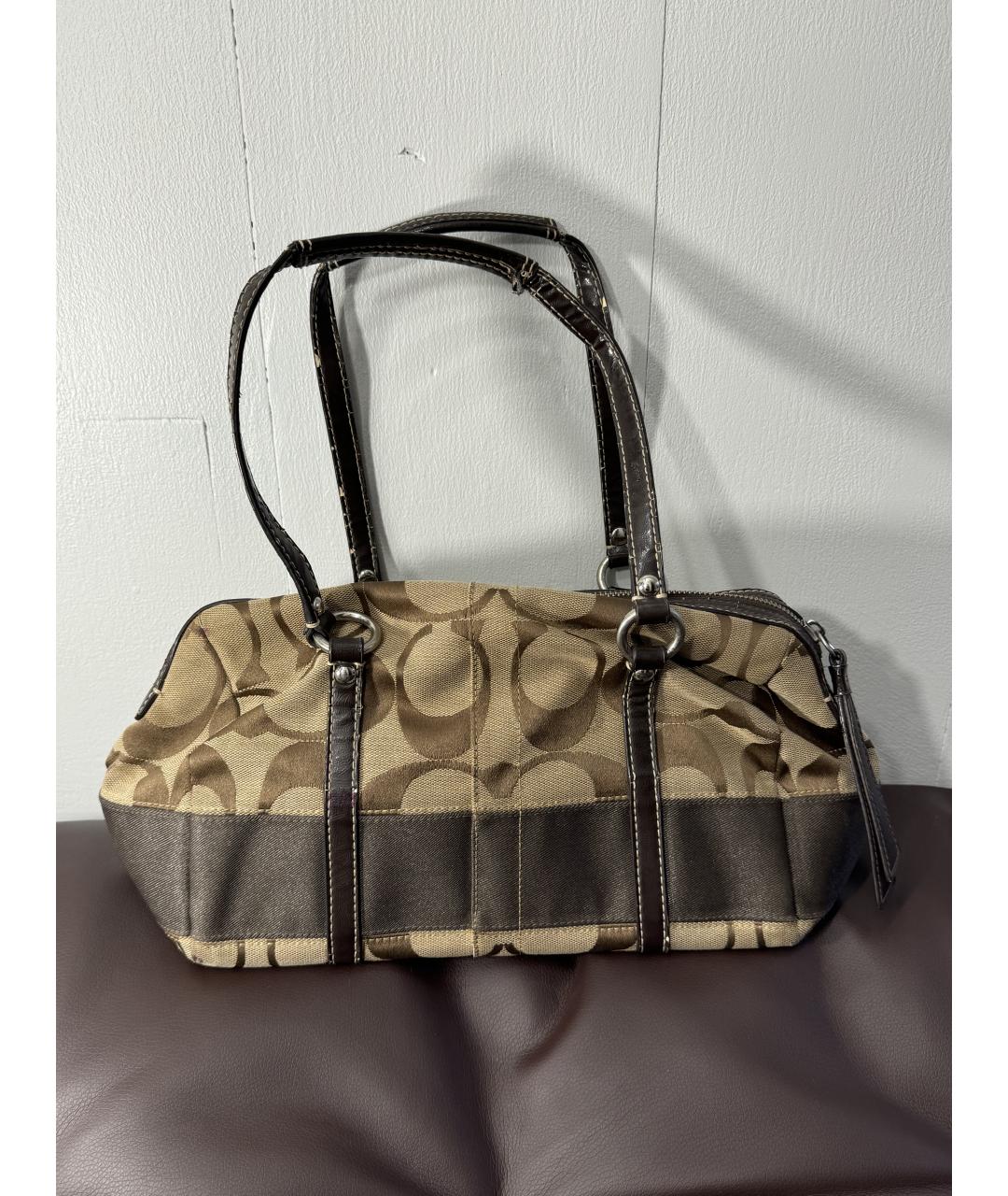 COACH Коричневая сумка через плечо из канвы, фото 3