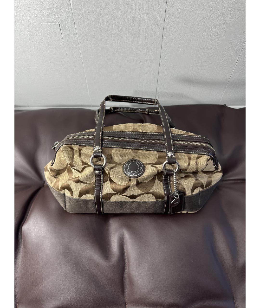 COACH Коричневая сумка через плечо из канвы, фото 8