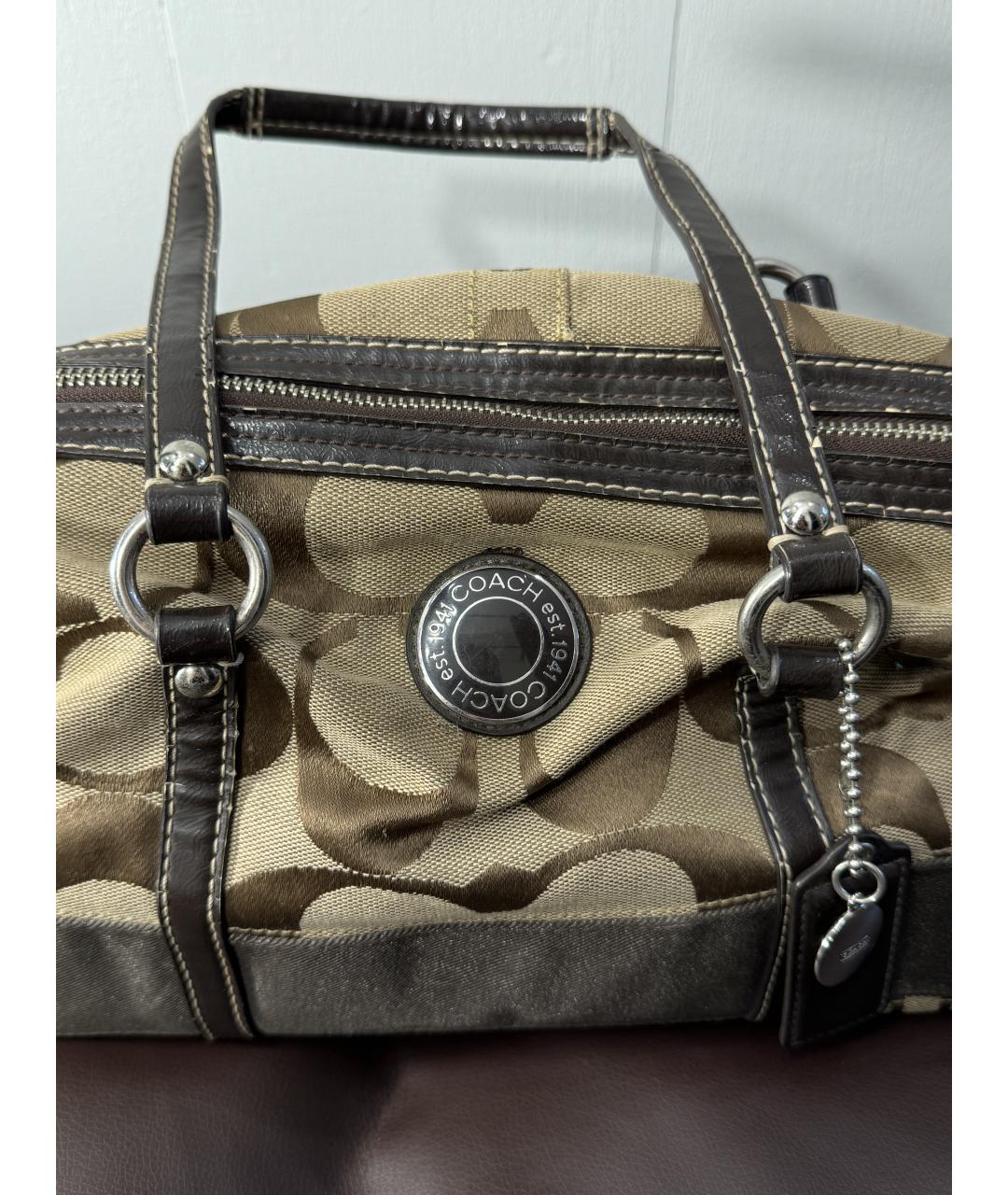 COACH Коричневая сумка через плечо из канвы, фото 2