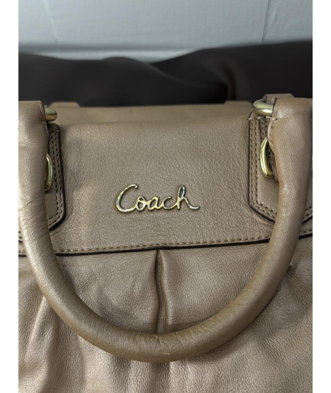 COACH Бежевая кожаная сумка через плечо, фото 6