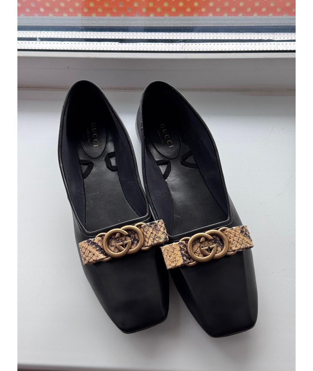GUCCI Черные кожаные балетки, фото 3