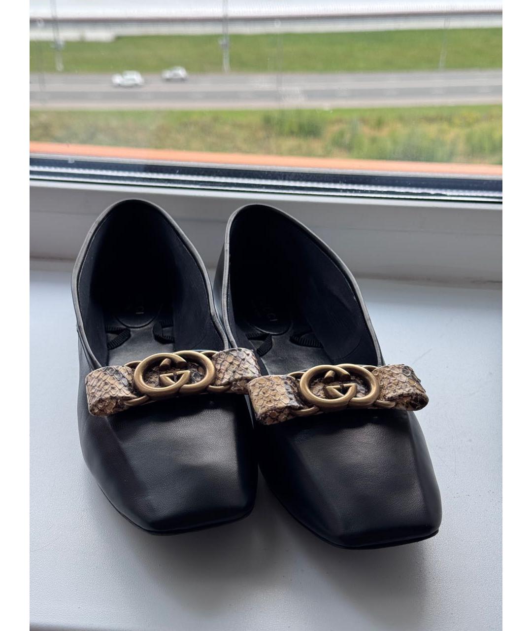 GUCCI Черные кожаные балетки, фото 2