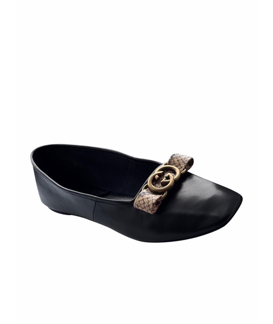 GUCCI Черные кожаные балетки, фото 1