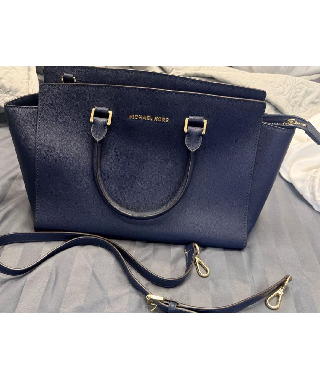 MICHAEL KORS Темно-синяя кожаная сумка тоут, фото 8