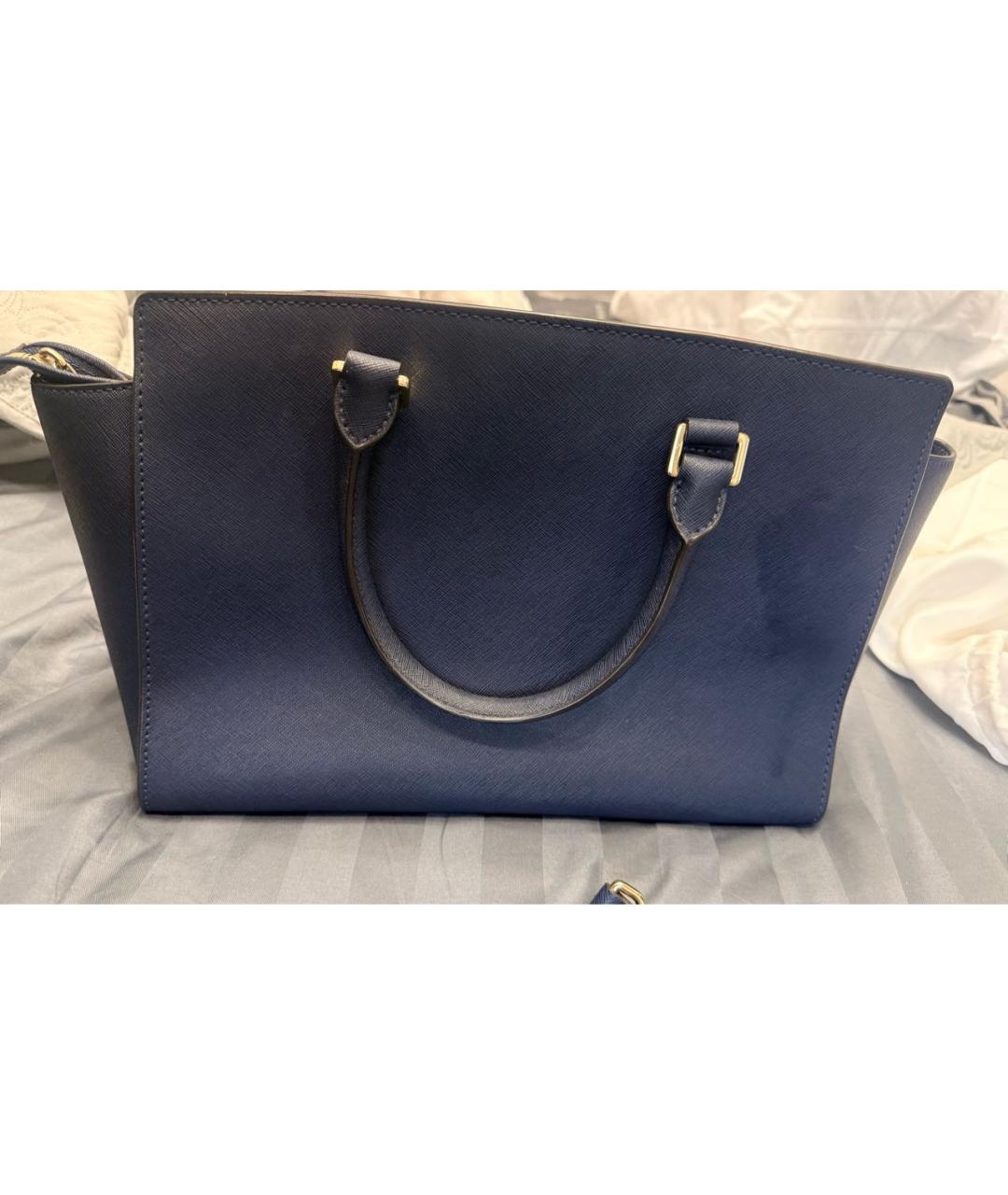 MICHAEL KORS Темно-синяя кожаная сумка тоут, фото 3