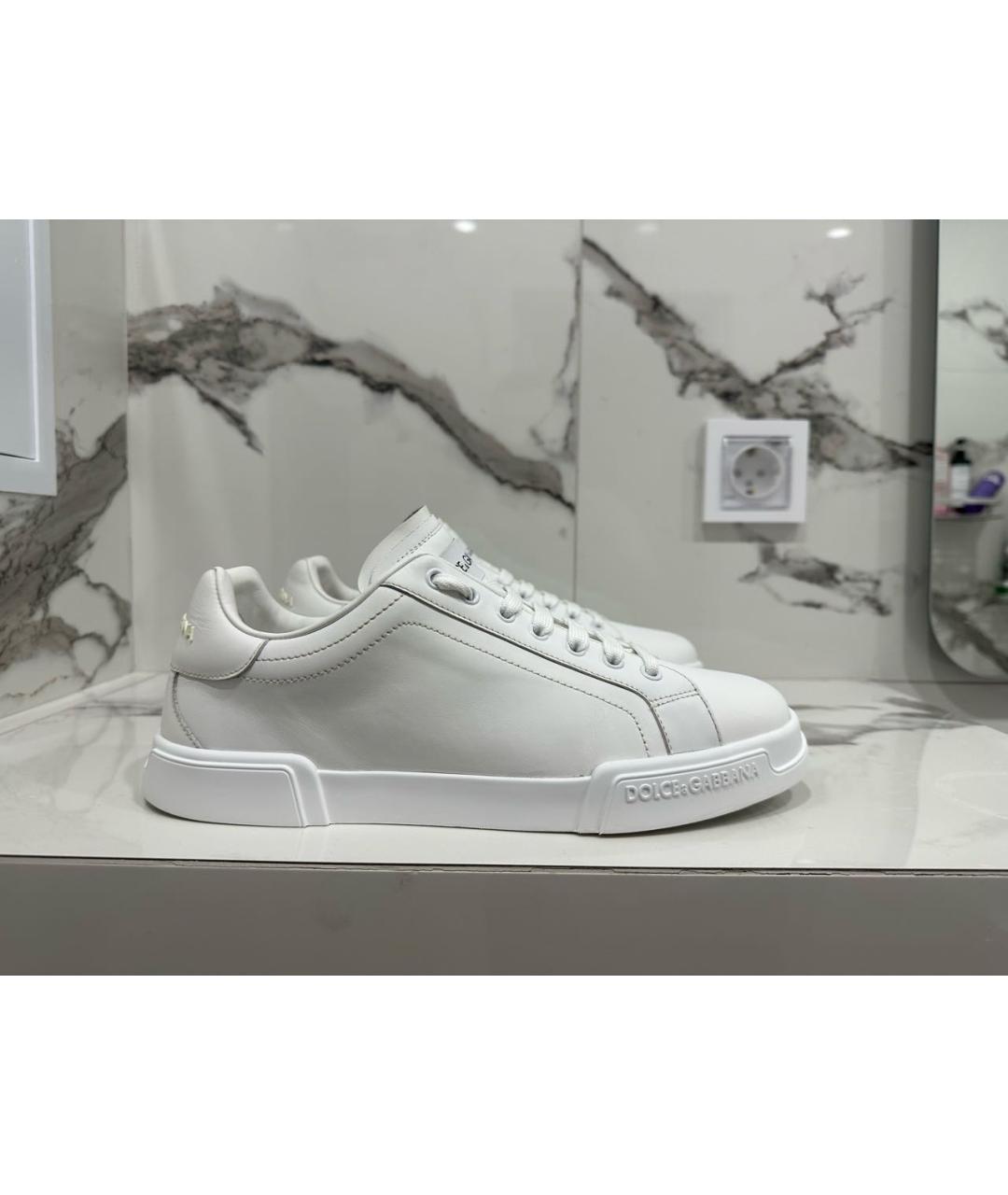 DOLCE&GABBANA Белые кожаные низкие кроссовки / кеды, фото 7