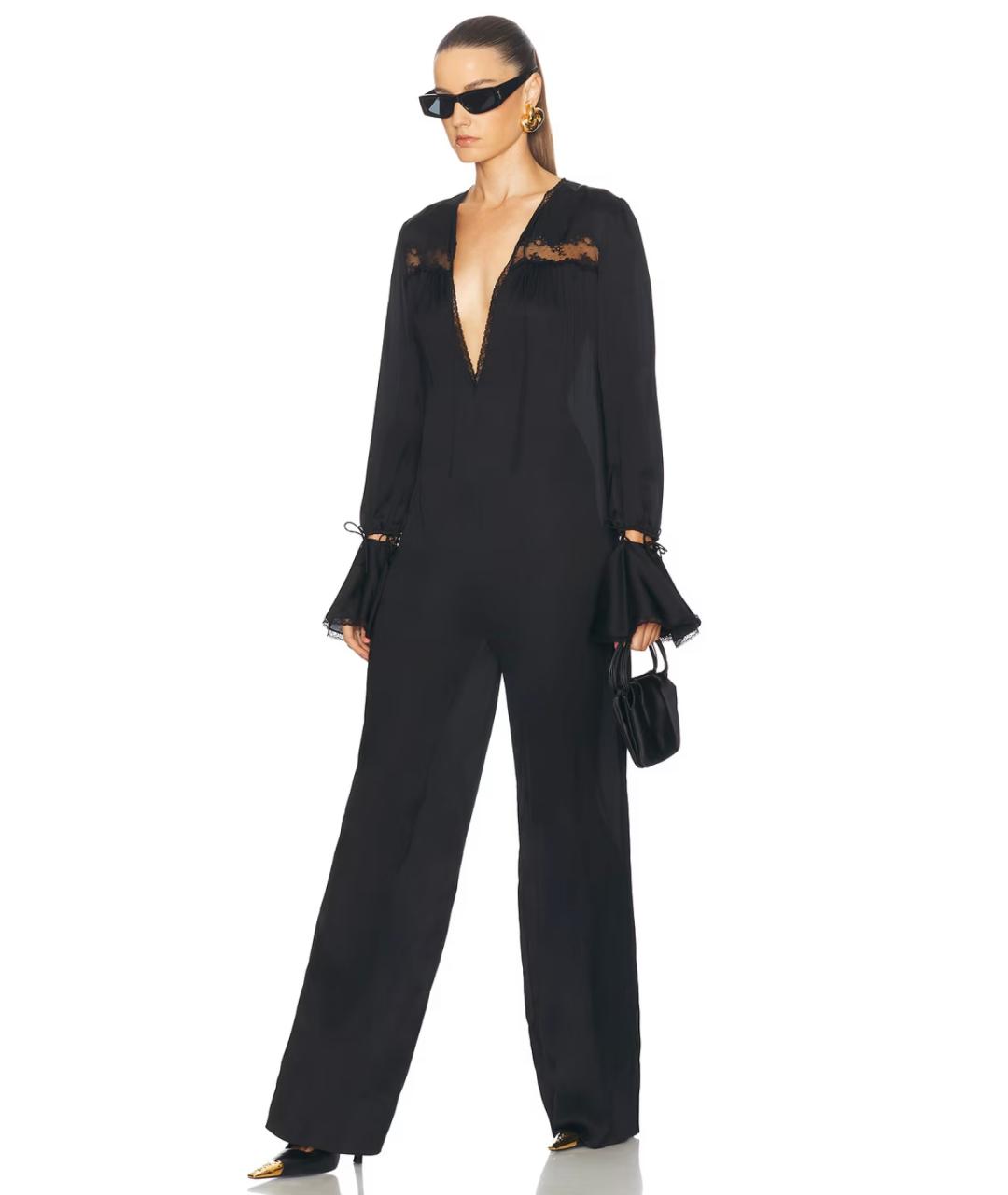 SAINT LAURENT Черный шелковый комбинезон, фото 4