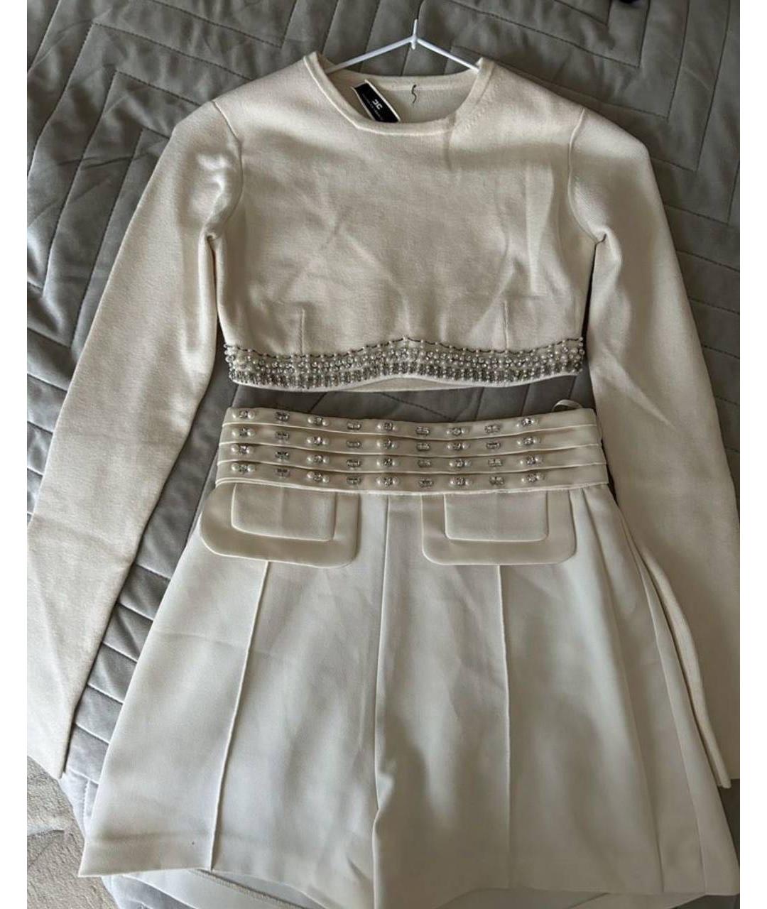 ELISABETTA FRANCHI Бежевый полиэстеровый костюм с юбками, фото 8