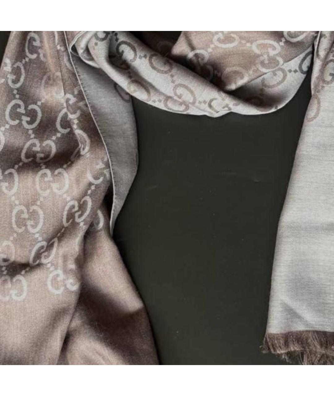 GUCCI Коричневый шерстяной шарф, фото 3