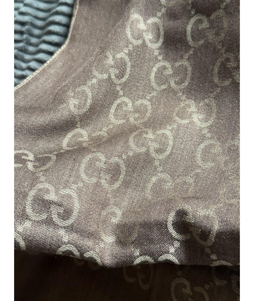 GUCCI Коричневый шерстяной шарф, фото 3