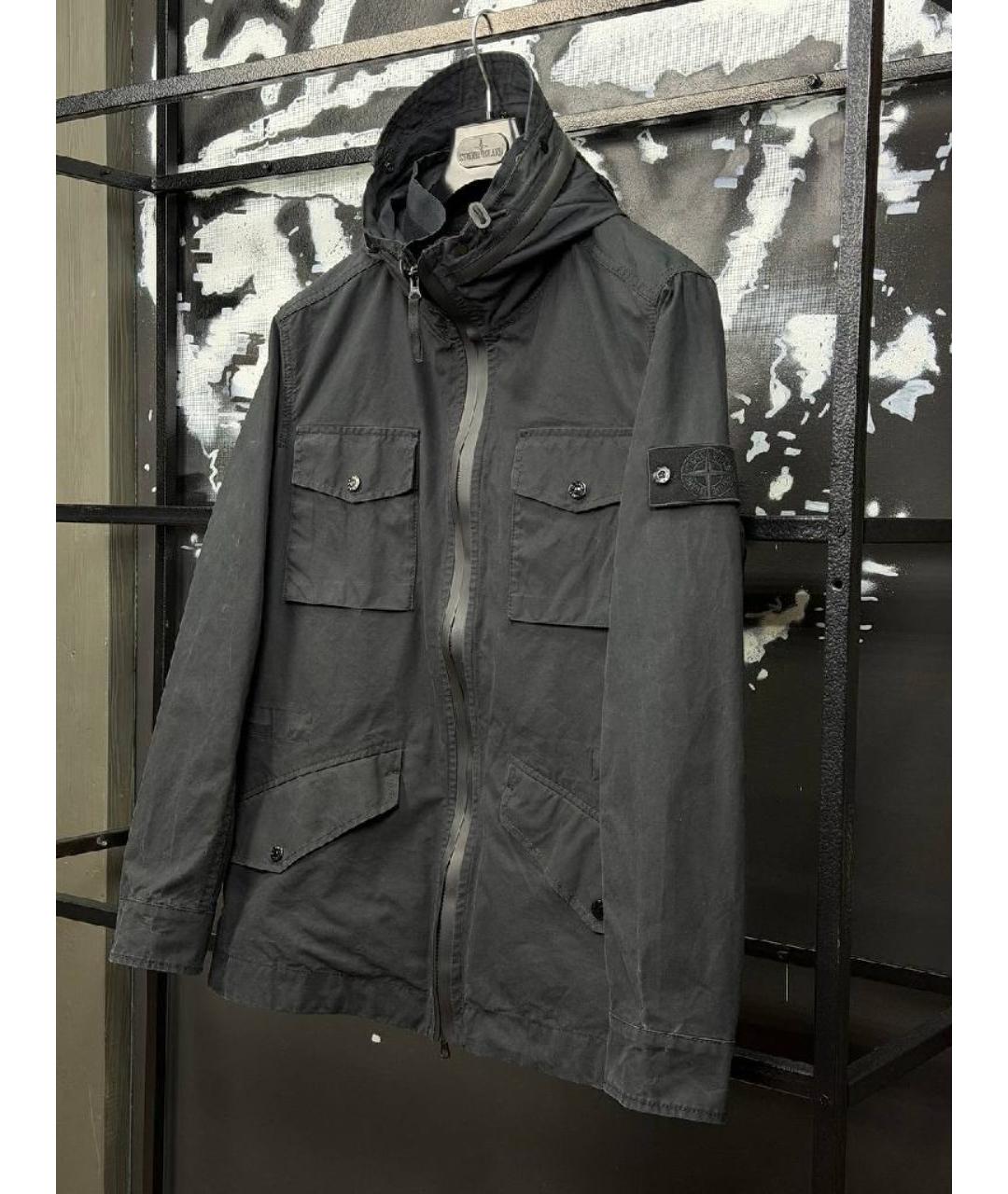 STONE ISLAND Черная хлопковая куртка, фото 3