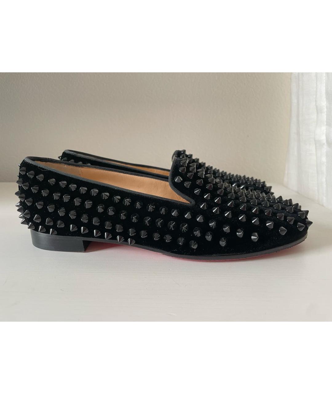 CHRISTIAN LOUBOUTIN Черные бархатные лоферы, фото 7