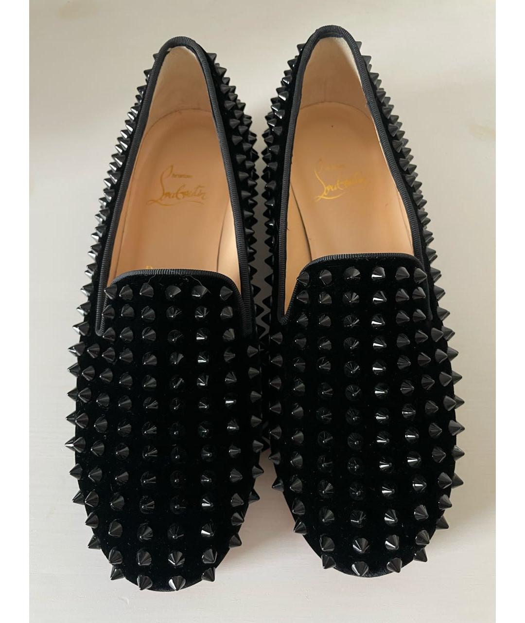 CHRISTIAN LOUBOUTIN Черные бархатные лоферы, фото 2