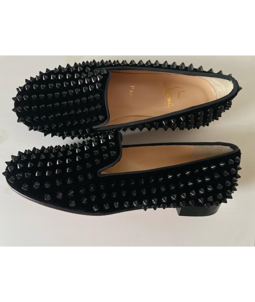 CHRISTIAN LOUBOUTIN Черные бархатные лоферы, фото 3