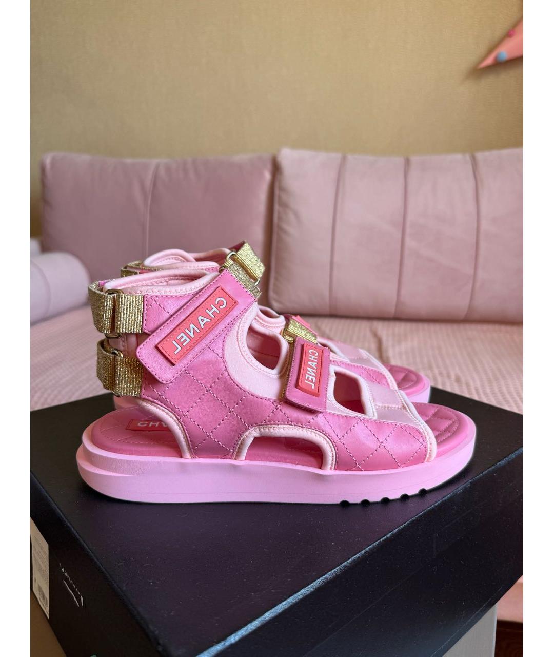 CHANEL Розовые кожаные босоножки, фото 9