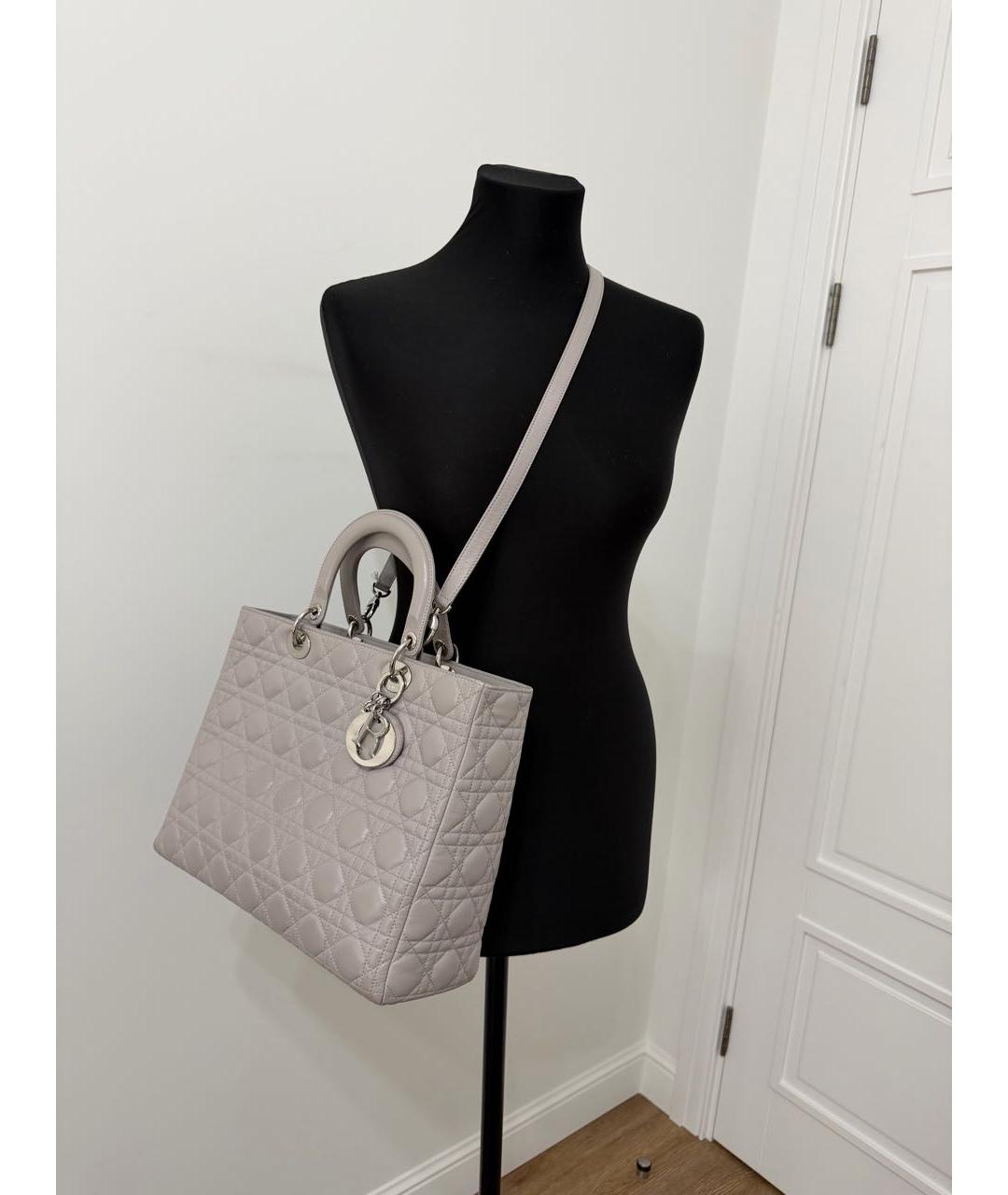 CHRISTIAN DIOR Серая кожаная сумка с короткими ручками, фото 8