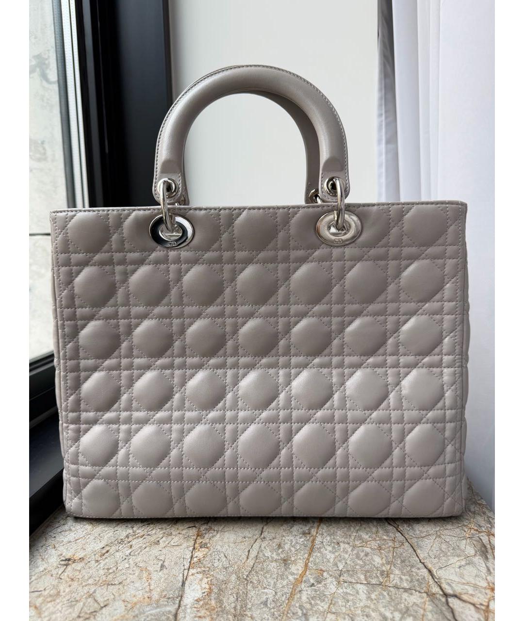CHRISTIAN DIOR Серая кожаная сумка с короткими ручками, фото 3