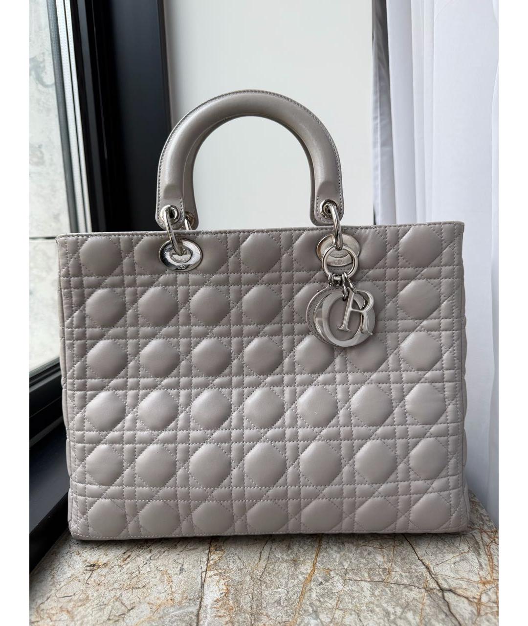 CHRISTIAN DIOR Серая кожаная сумка с короткими ручками, фото 9