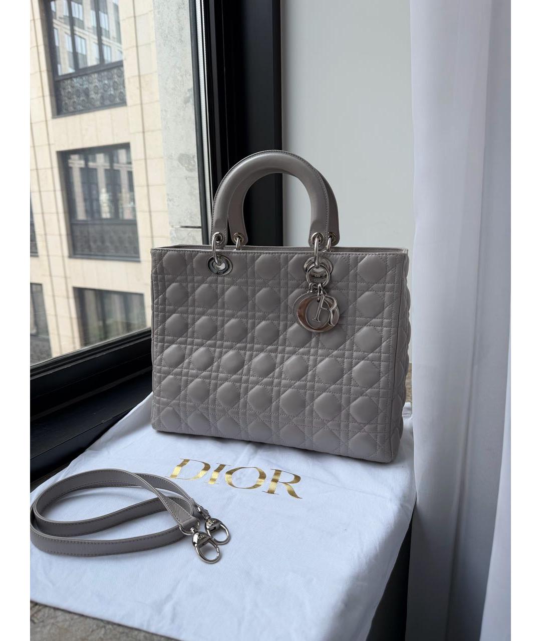 CHRISTIAN DIOR Серая кожаная сумка с короткими ручками, фото 2