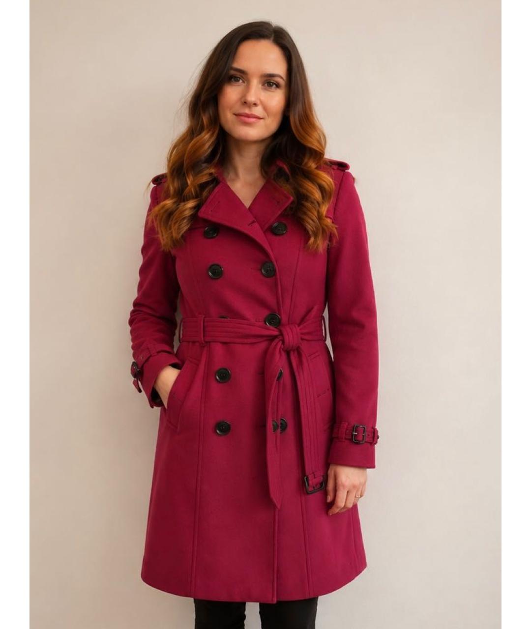 BURBERRY Бордовое шерстяное пальто, фото 2