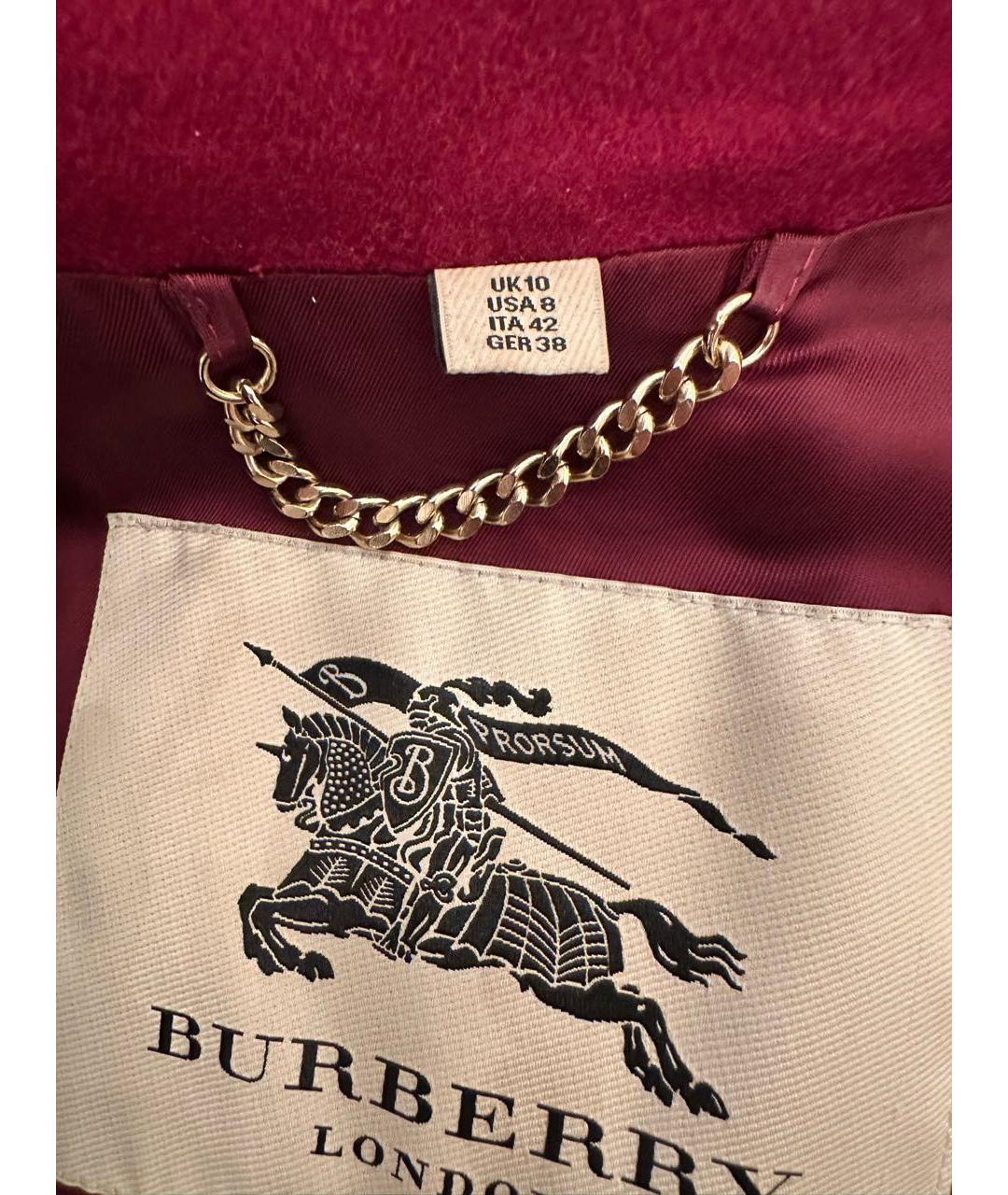 BURBERRY Бордовое шерстяное пальто, фото 3