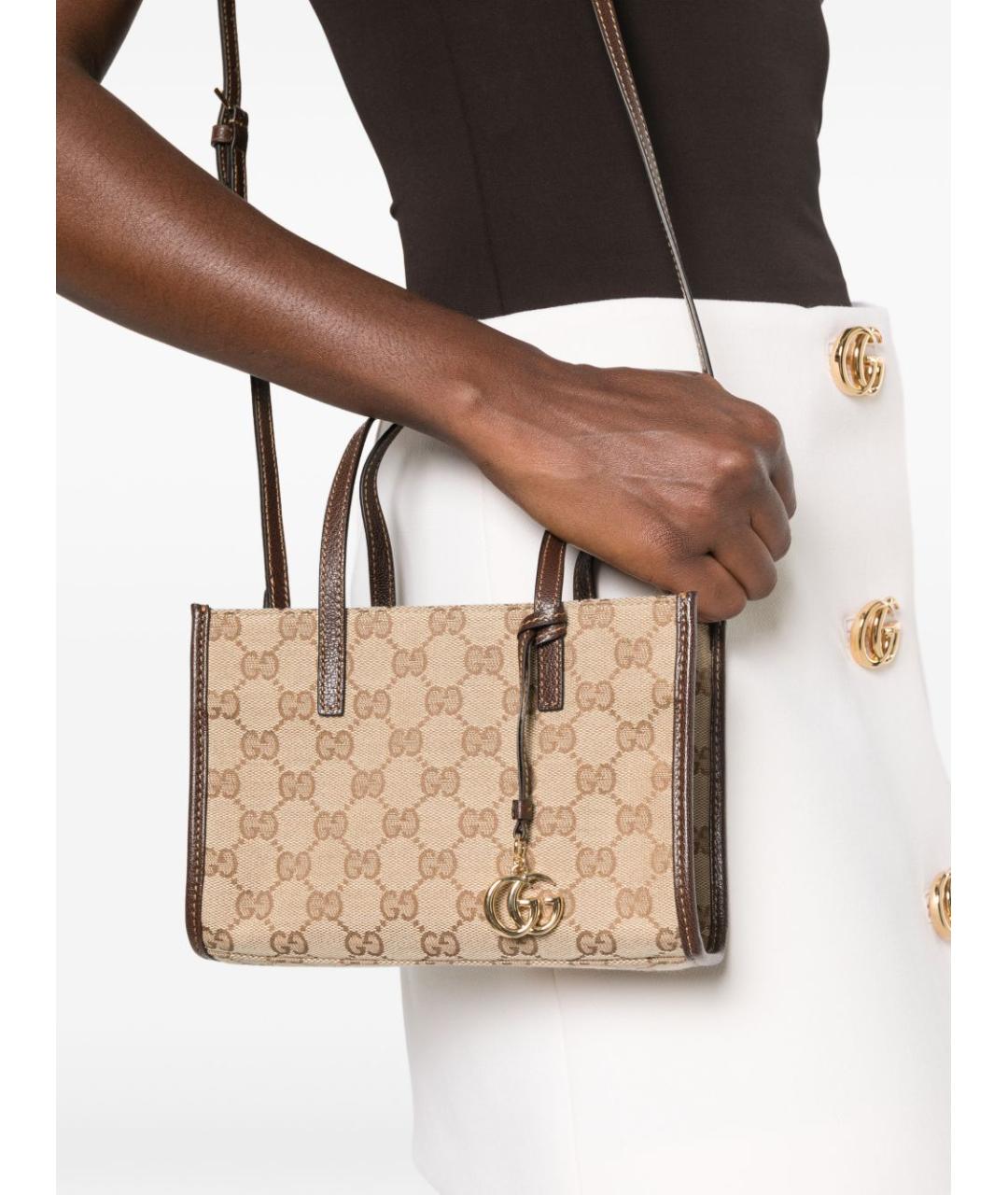 GUCCI Бежевая сумка тоут из канвы, фото 5